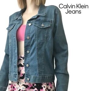 CALVIN Klein Jeans Medium Wash Denim Jean Trucker Jacket Branded Metal Buttons